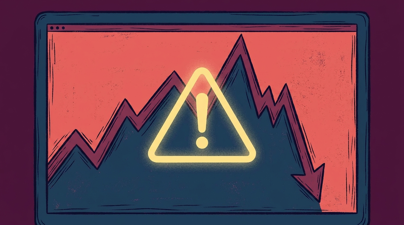 Warning sign over a volatile crypto price chart spiking then crashing