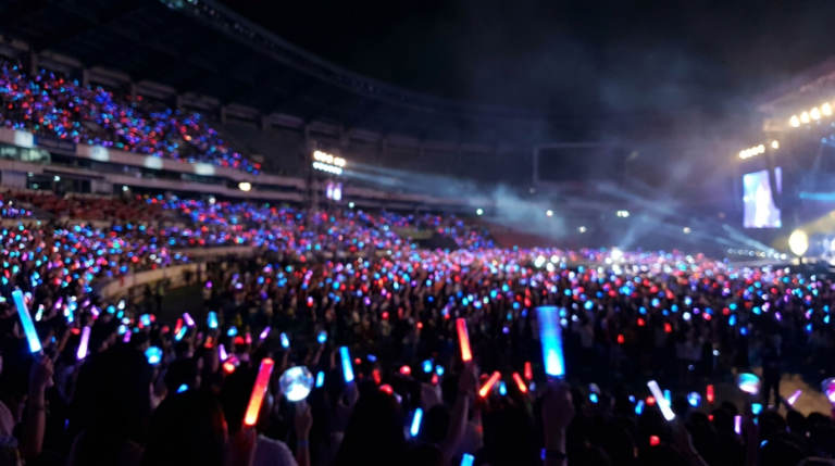 Colorful lightstick sea at a K-pop concert
