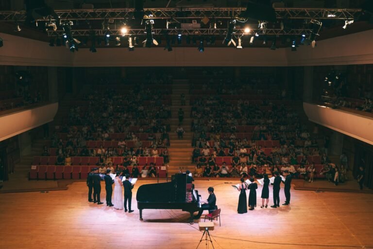 Pianist performing on stage at a classical concert, concept image for a music-themed K-drama