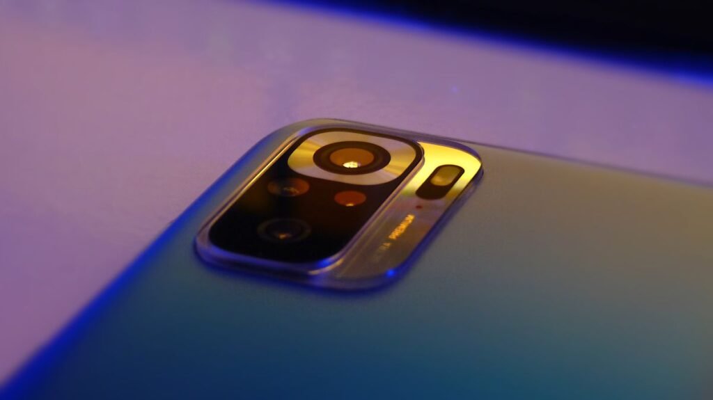 Close-up of a smartphone's rear triple camera lens system