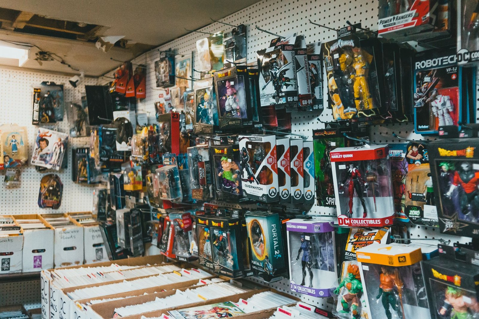Rows of collectible toy and card packaging displayed on retail store shelves