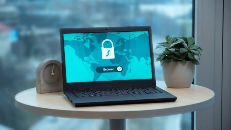 Laptop displaying a security lock icon, representing Windows 11 virus protection status
