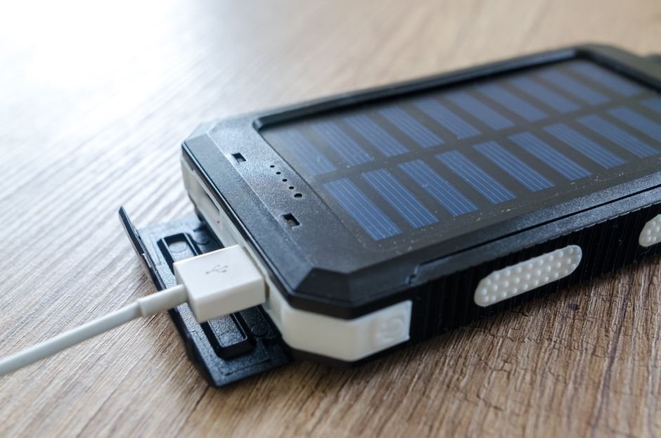 Small solar panel powering an outdoor device