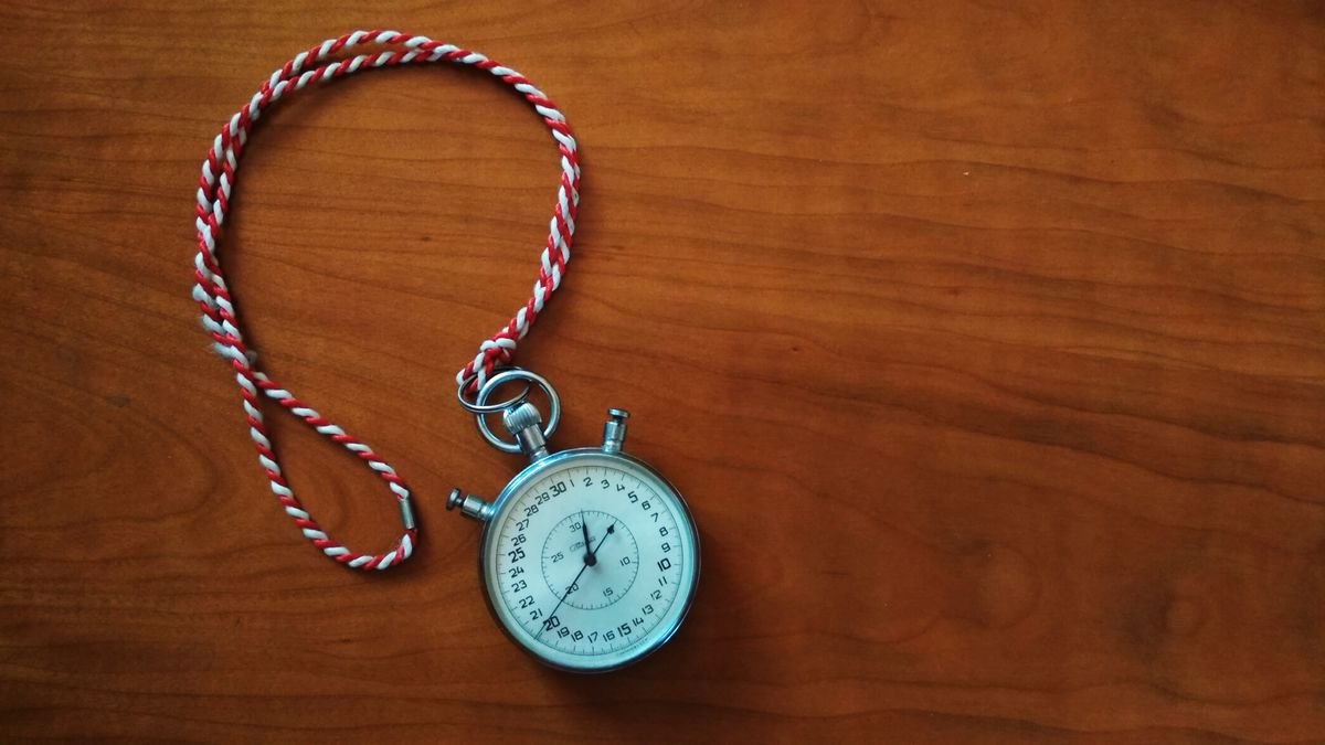 Close-up of a stopwatch measuring elapsed time