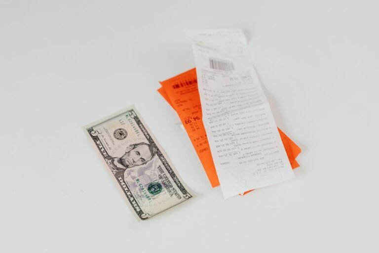 Store receipt and refund paperwork on a counter