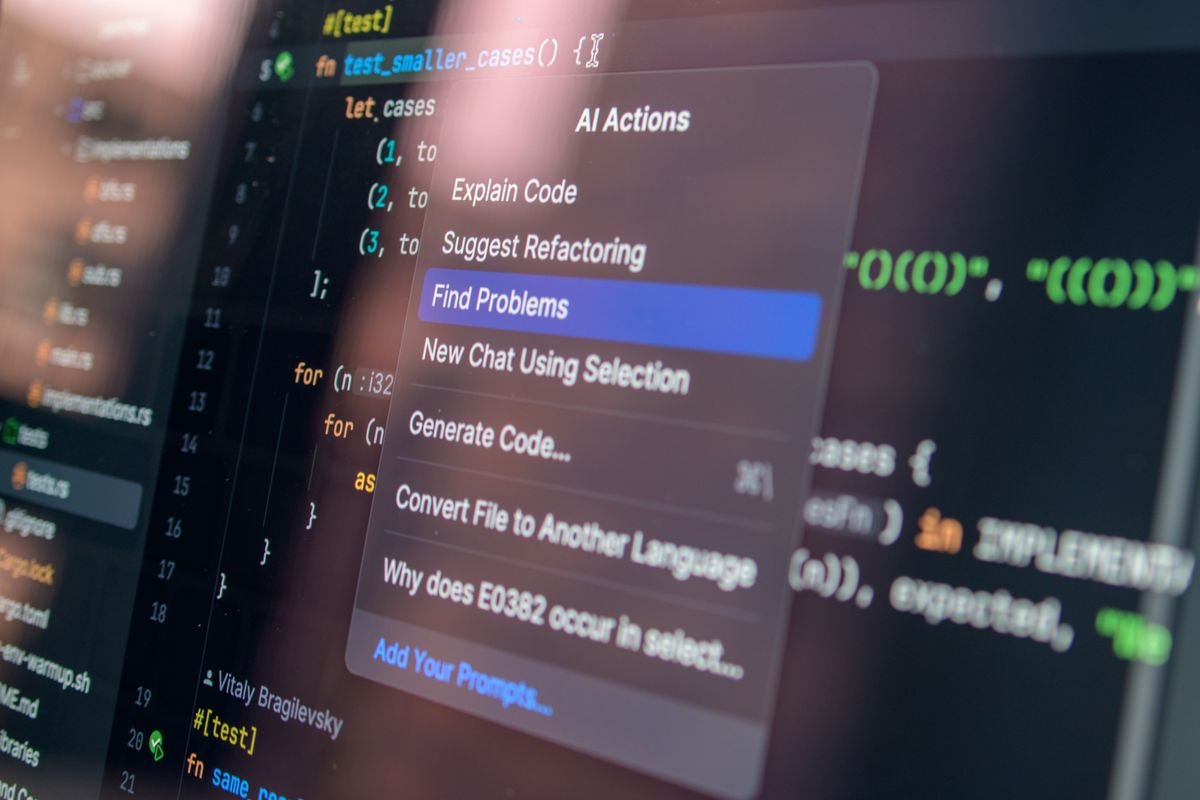 Code editor showing an AI assistant menu, similar to the Copilot Chat model picker