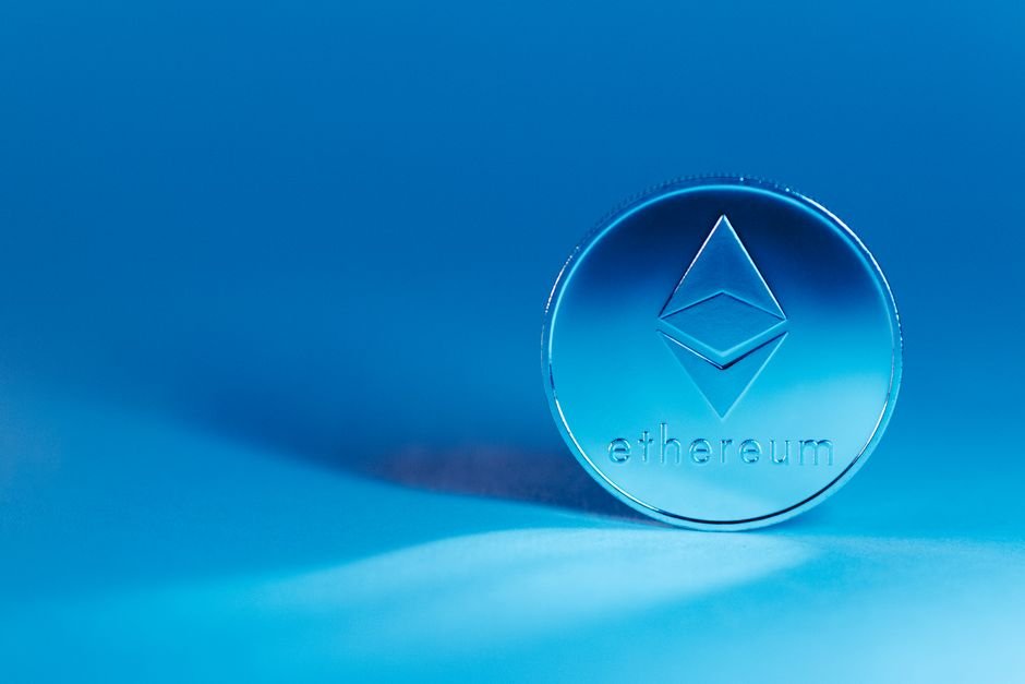Ethereum coin on a dark surface