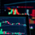 Trading chart on a monitor with candlesticks