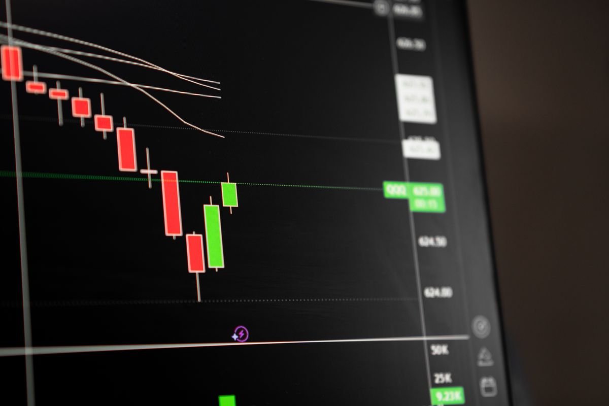 Candlestick chart showing a downward trend, illustrating a perpetual futures liquidation