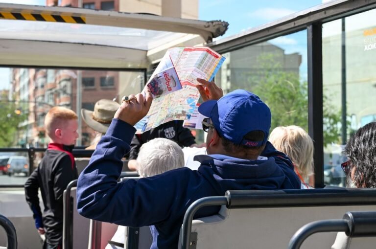 Tourists sightseeing on a guided tour