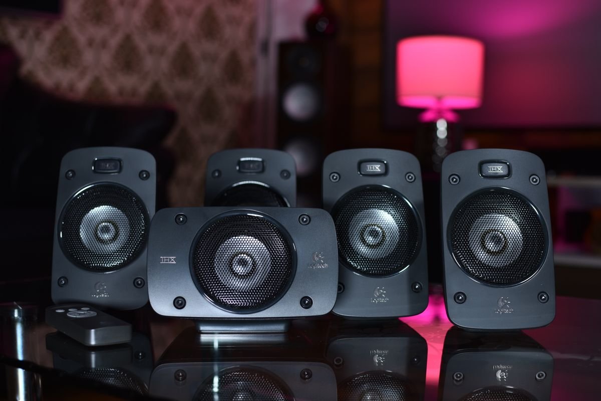 Surround sound speaker system with remote, the kind of setup that uses Dolby Digital AC-3 audio