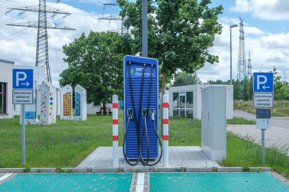 Electric car at a charging station