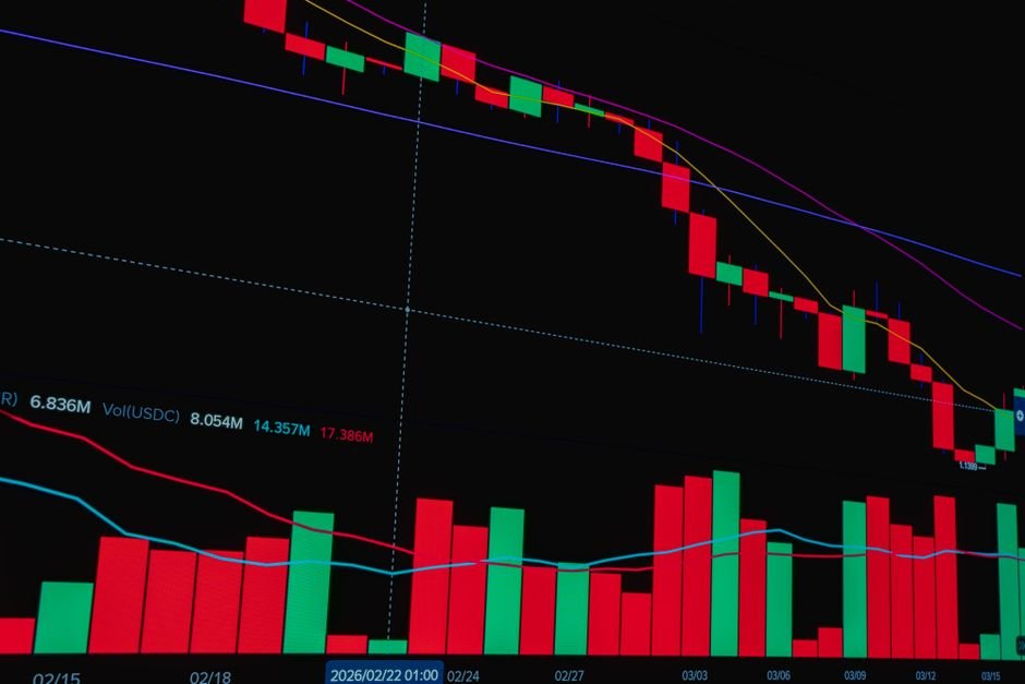 Stock market candlestick chart with red and green bars